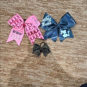 Pink Ribbon and Blue Glitter Hair Bows Set